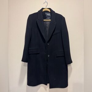 Zara MANTECO Black Wool Blend Single-Breasted Coat